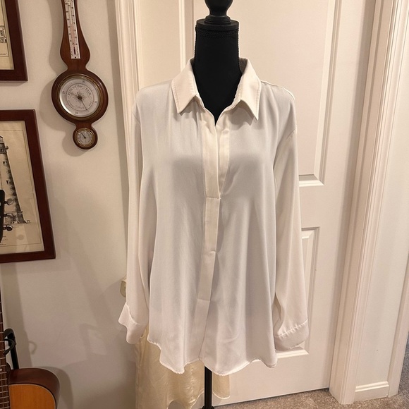 RACHEL Rachel Roy Cream Faux. Button Down Blouse with Open Vented Back - Picture 7 of 7